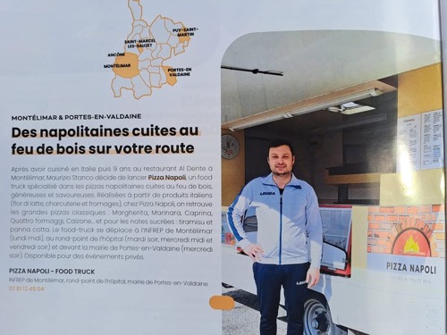 Article de presse photographié présentant Maurizio près de son food truck.
